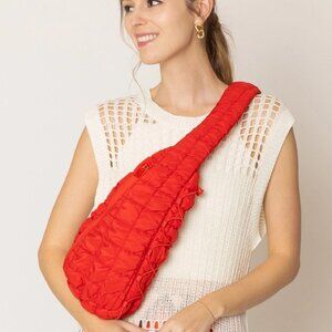 NWT Quilted Puffer Sling Bag in Red